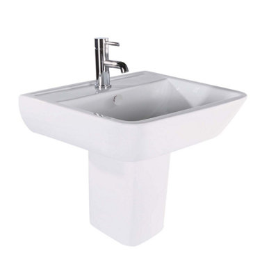 Plum&Clay Astral Basin & Semi Pedestal Bathroom Sink with 1 Tap Hole