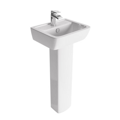 Plum&Clay Astral White Ceramic Bathroom Cloakroom Basin & Full Pedestal with 1 Tap Hole