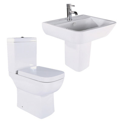 Plum&Clay Astral White Close Coupled Toilet & Semi Pedestal Basin Set