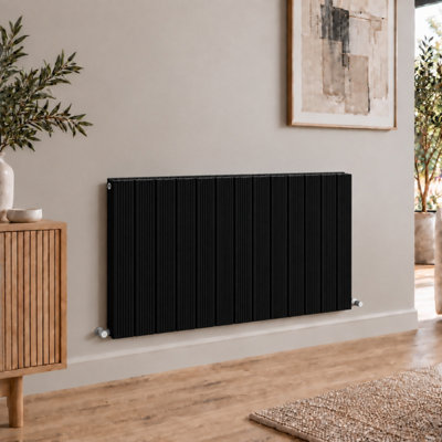 Plum&Clay Auren Black Aliminium Horizontal Double Panel Radiator ...