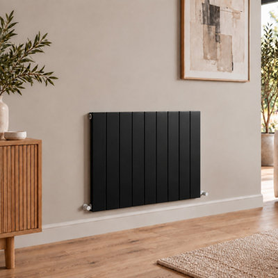 Plum&Clay Auren Black Aluminium Horizontal Radiator Single Flat Panel ...