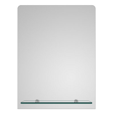 Plum&Clay Avola Rectangular Frameless Bathroon Mirror with Glass Shelf (H)60cm (W)45cm
