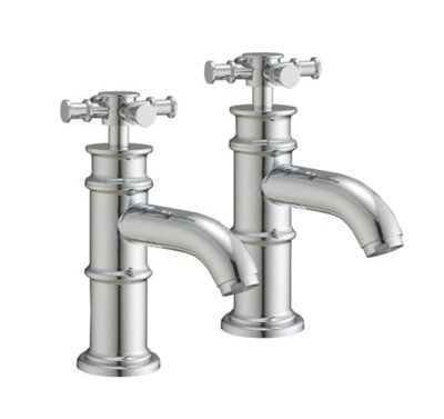 Plum&Clay Barker Chome Pair of Crosshead Basin Pillar Taps