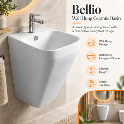 Plum&Clay Bellio White Wall Hung Ceramic Basin