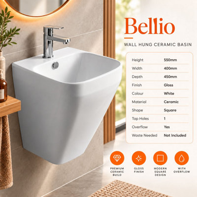 Plum&Clay Bellio White Wall Hung Ceramic Basin
