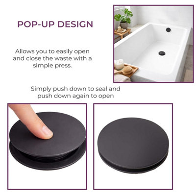 Plum&Clay Black Bath Waste Click Clack Pop Up Push Down Bath Plug