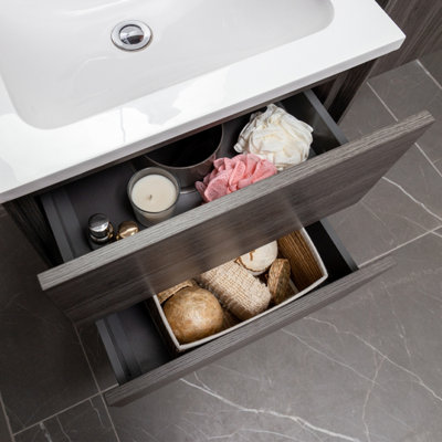 Plum&Clay Borneo Dark Wood Wall Hung Vanity Unit & Basin Set (W)500mm ...