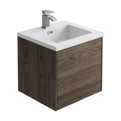Plum&Clay Borneo Dark Wood Wall Hung Vanity Unit & Basin Set (W)500mm ...