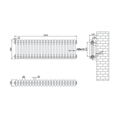 Plum&Clay Braxton Black Triple Horizontal Column Radiator - 300x1010mm