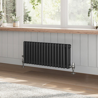 Plum&Clay Braxton Black Triple Horizontal Column Radiator (H)300mm (W)785