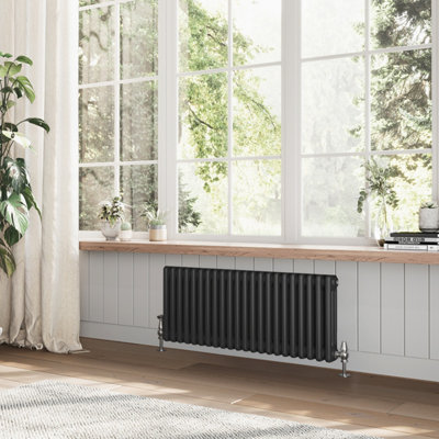 Plum&Clay Braxton Black Triple Horizontal Column Radiator (H)400mm (W)1010