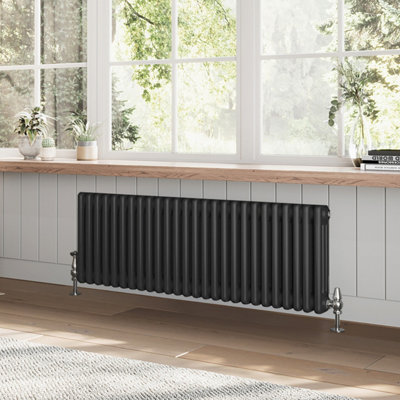 Plum&Clay Braxton Black Triple Horizontal Column Radiator (H)400mm (W)1190