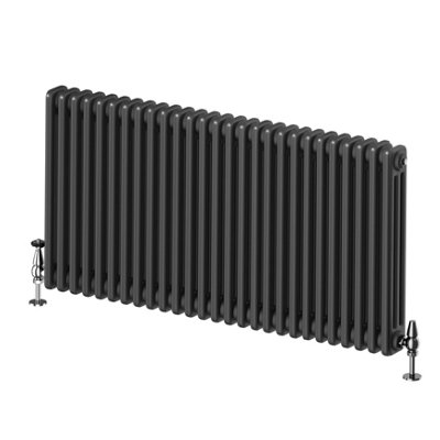 Plum&Clay Braxton Black Triple Horizontal Column Radiator (H)600mm (W)1190