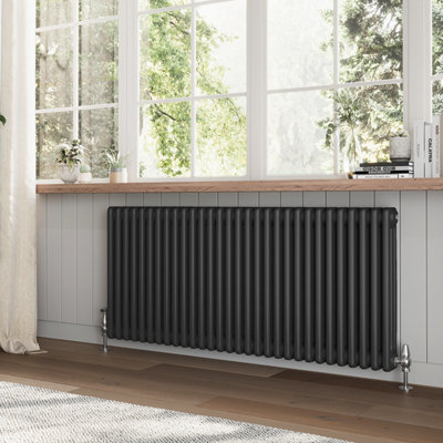 Plum&Clay Braxton Black Triple Horizontal Column Radiator (H)600mm (W)1370