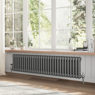 Plum&Clay Braxton Grey Double Horizontal Column Radiator - 300x1190mm
