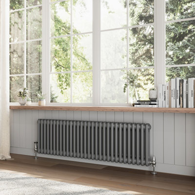 Plum&Clay Braxton Grey Double Horizontal Column Radiator - 400x1370mm