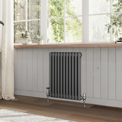 Plum&Clay Braxton Grey Double Horizontal Column Radiator - 600x605mm