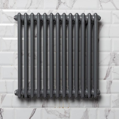 Plum&Clay Braxton Grey Double Horizontal Column Radiator - 600x605mm