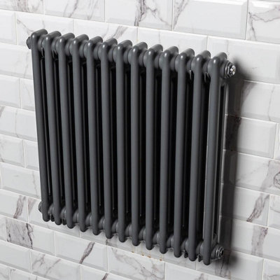 Plum&Clay Braxton Grey Double Horizontal Column Radiator - 600x605mm