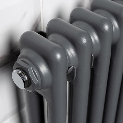 Plum&Clay Braxton Grey Double Horizontal Column Radiator - 600x605mm