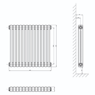 Plum&Clay Braxton Grey Double Horizontal Column Radiator - 600x605mm