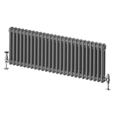 Plum&Clay Braxton Grey Double Horizontal Column Radiator (H)400mm (W)1190