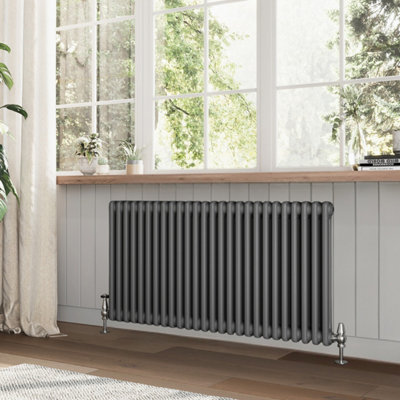 Plum&Clay Braxton Grey Double Horizontal Column Radiator (H)600mm (W)1190