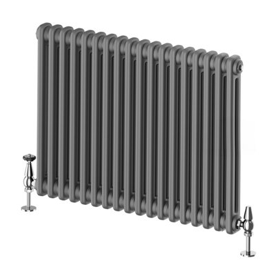 Plum&Clay Braxton Grey Double Horizontal Column Radiator (H)600mm (W)785
