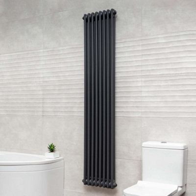 Plum&Clay Braxton Grey Double Vertical Column Radiator - 1800x380mm