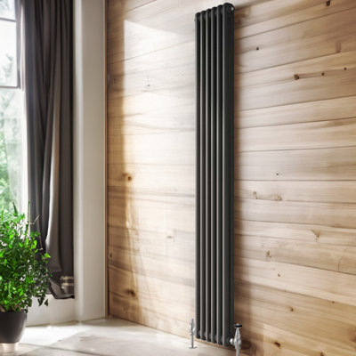 Plum&Clay Braxton Grey Double Vertical Column Radiator (H)1800mm (W)290mm