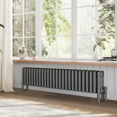 Plum&Clay Braxton Grey Quadruple Horizontal Column Radiator (H)300mm (W)11690