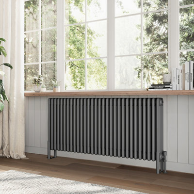 Plum&Clay Braxton Grey Quadruple Horizontal Column Radiator (H)600mm (W)1370