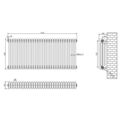 Plum&Clay Braxton Grey Quadruple Horizontal Column Radiator (H)600mm (W)1370