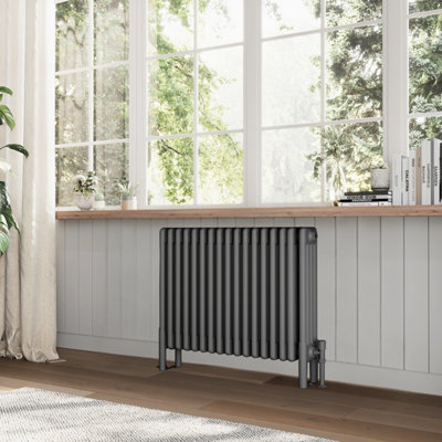 Plum&Clay Braxton Grey Quadruple Horizontal Column Radiator (H)600mm (W)785