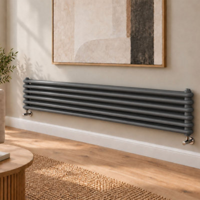 Plum&Clay Braxton Grey Triple Horizontal Column Radiator (H)290mm (W)1800