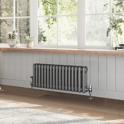 Plum&Clay Braxton Grey Triple Horizontal Column Radiator (H)300mm (W)785