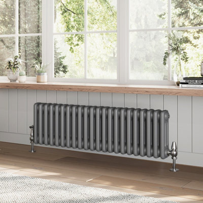 Plum&Clay Braxton Grey Triple Horizontal Column Radiator (H)400mm (W)1010
