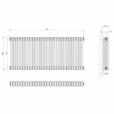Plum&Clay Braxton Grey Triple Horizontal Column Radiator (H)600mm (W)1370