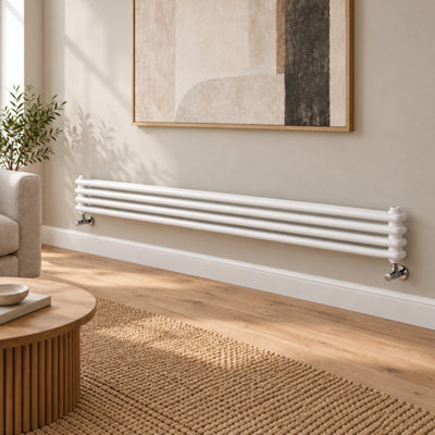 Plum&Clay Braxton White Double Horizontal Column Radiator (H)200mm (W)1800
