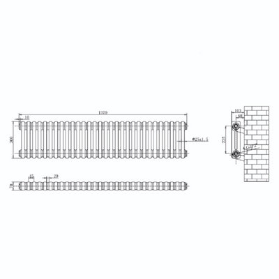 Plum&Clay Braxton White Double Horizontal Column Radiator (H)300mm (W)1370