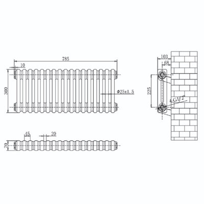 Plum&Clay Braxton White Double Horizontal Column Radiator (H)300mm (W)785