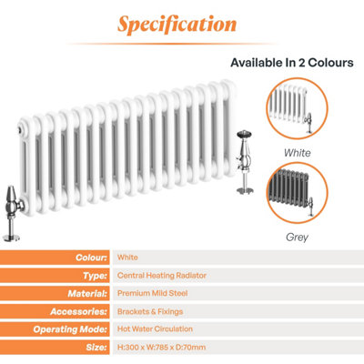 Plum&Clay Braxton White Double Horizontal Column Radiator (H)300mm (W)785