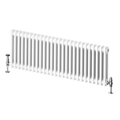 Plum&Clay Braxton White Double Horizontal Column Radiator (H)400mm (W)1190