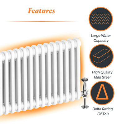 Plum&Clay Braxton White Double Horizontal Column Radiator (H)400mm (W)1370