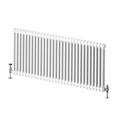 Plum&Clay Braxton White Double Horizontal Column Radiator (H)600mm (W)1370