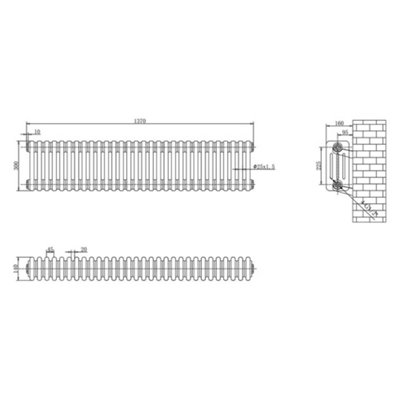 Plum&Clay Braxton White Quadruple Horizontal Column Radiator (H)300mm (W)1370