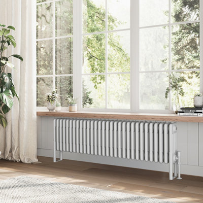 Plum&Clay Braxton White Quadruple Horizontal Column Radiator (H)400mm (W)1370
