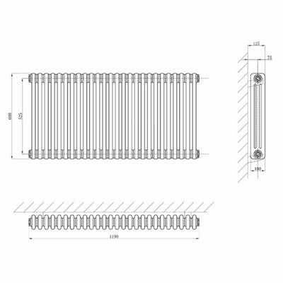 Plum&Clay Braxton White Triple Horizontal Column Radiator - 600x1190mm