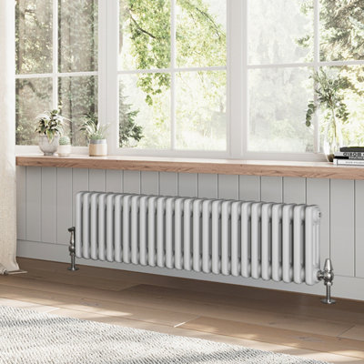 Plum&Clay Braxton White Triple Horizontal Column Radiator (H)300mm (W)1190