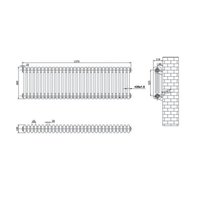 Plum&Clay Braxton White Triple Horizontal Column Radiator (H)400mm (W)1370